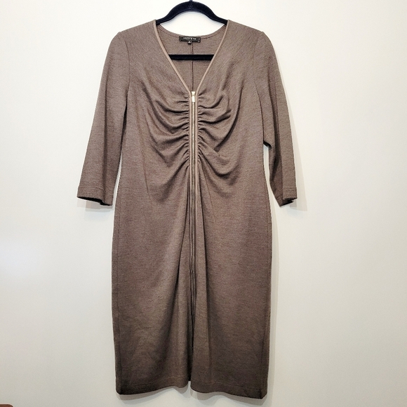 Lafayette 148 Taupe Double Zip Ruched Virgin Wool Dress Size XL - Picture 1 of 11